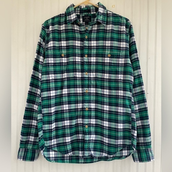 J.Crew Factory Men's Green Blue Plaid Slim Fit Flannel Button Down Shirt Medium - Picture 1 of 4